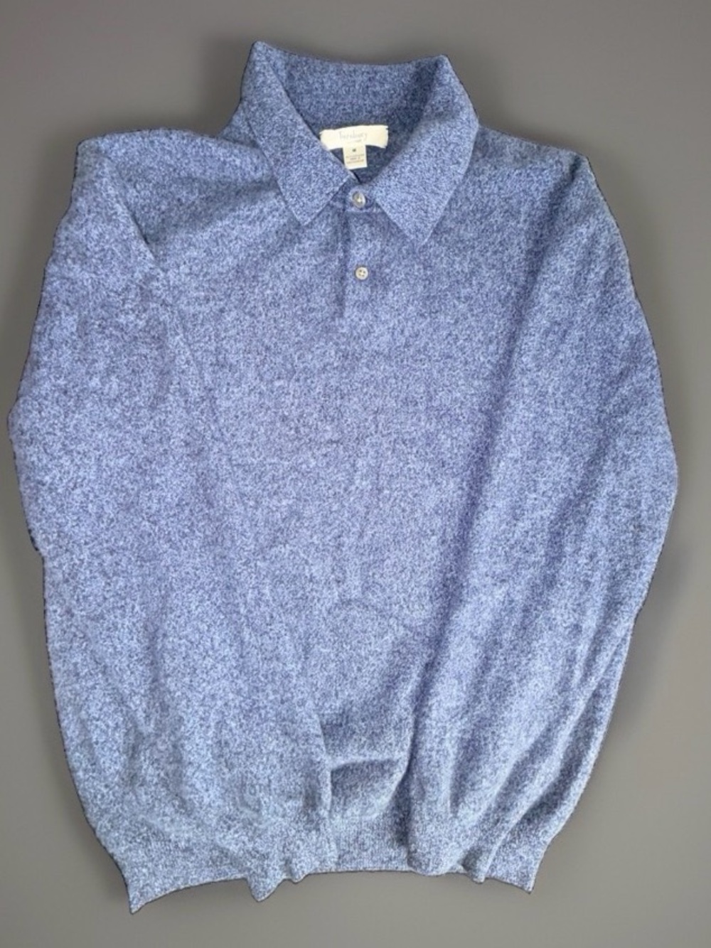 Turnbury Men's Blue Heathered 100% Cashmere Collared Sweater Soft Size Medium